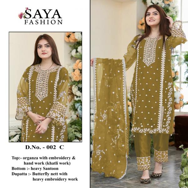 Saya 002 Designer organza Embroidered Pakistani Suit Collection